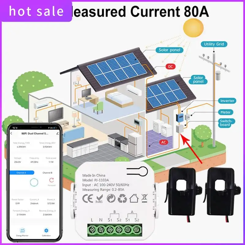 Tuya مقياس الطاقة الذكي استهلاك إنتاج الطاقة مراقبة الطاقة ثنائية الاتجاه 0.2-80A دعم التحكم في التطبيق