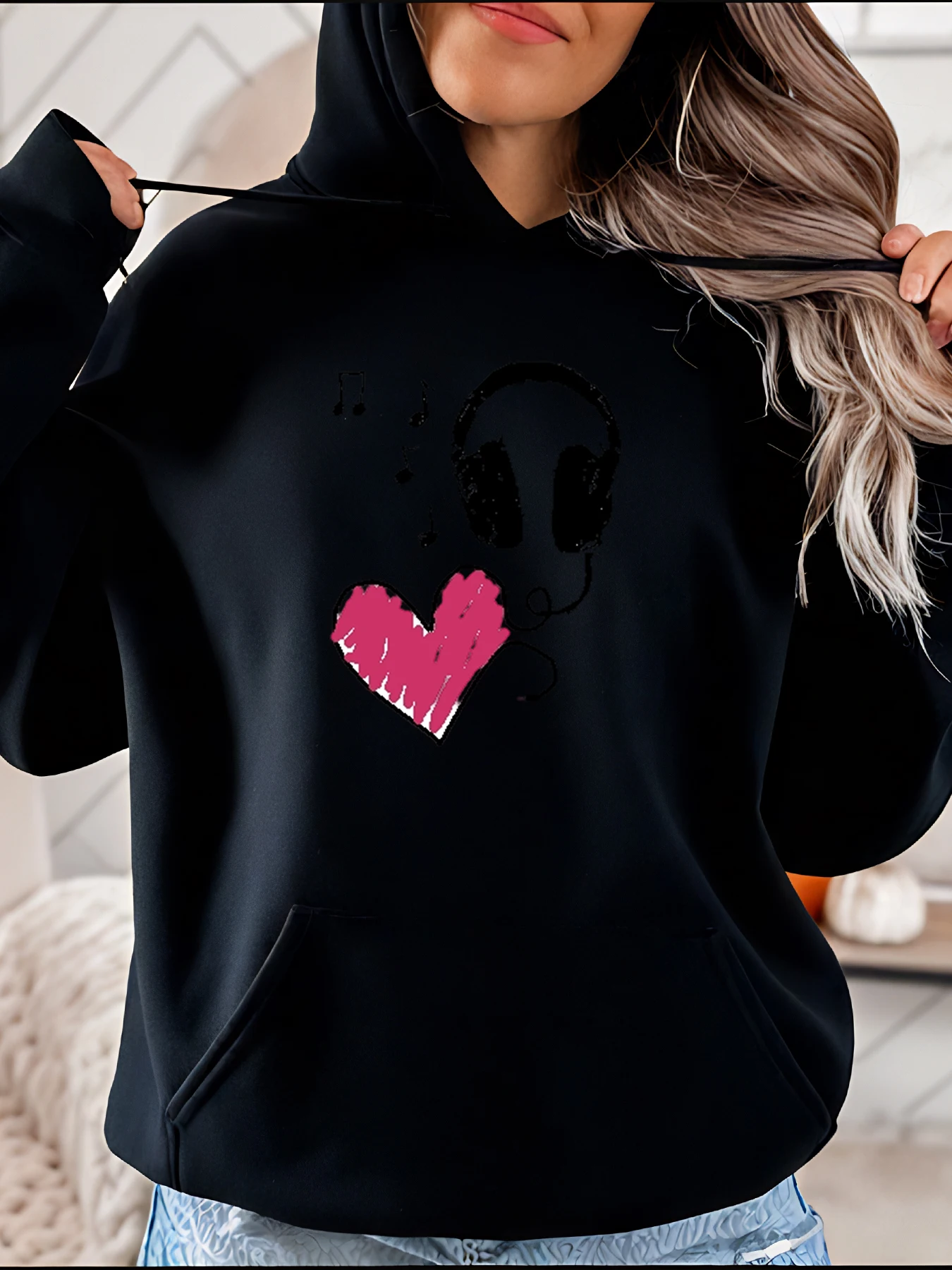 

Женская толстовка с сердечками и принтом, повседневная толстовка для любителей музыки, модный пуловер 280