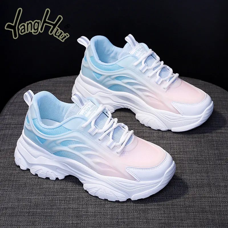 Mixed Colors Breathable Platform Sneakers 2023 New Casual All-match Mesh Lightweight Sprots Running Shoes Fashion Spring Autumn