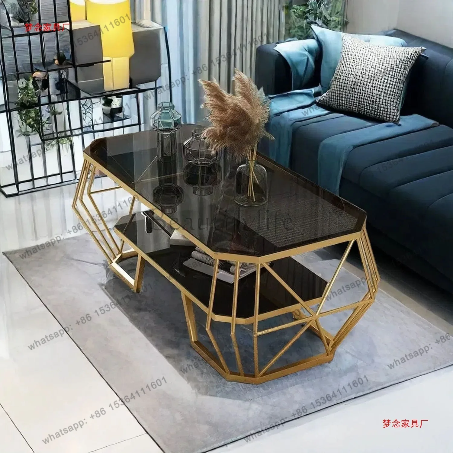 Light luxury rectangular simple coffee table Internet celebrity wrought iron coffee table home living room small apartment