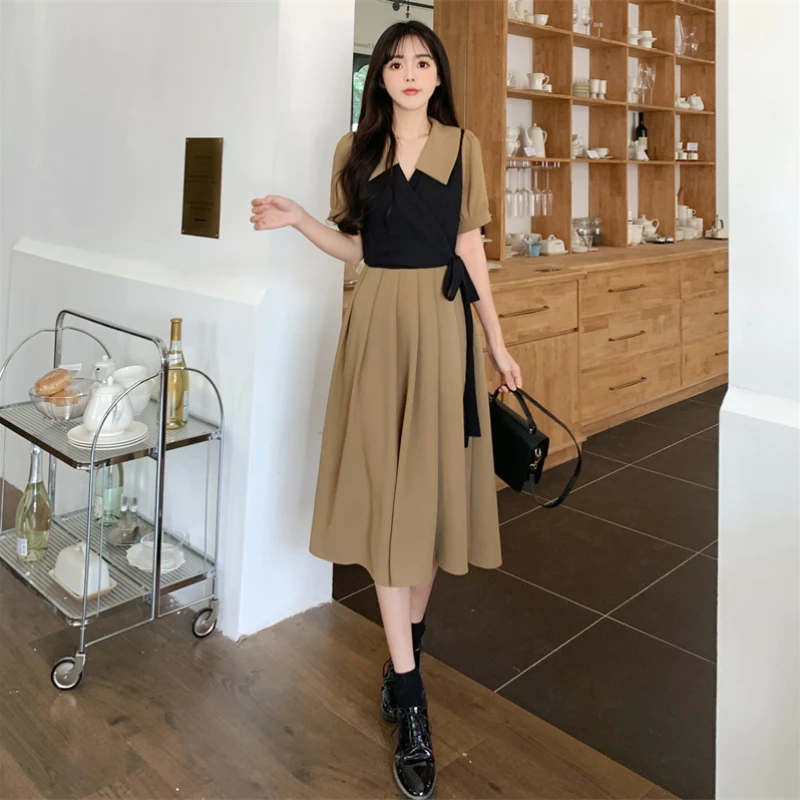 Summer New Women's Dresses Fashion Fake Two Loose Large Size Casual Temperament Commuter Irregular Elegant Long Daily Midi Dress