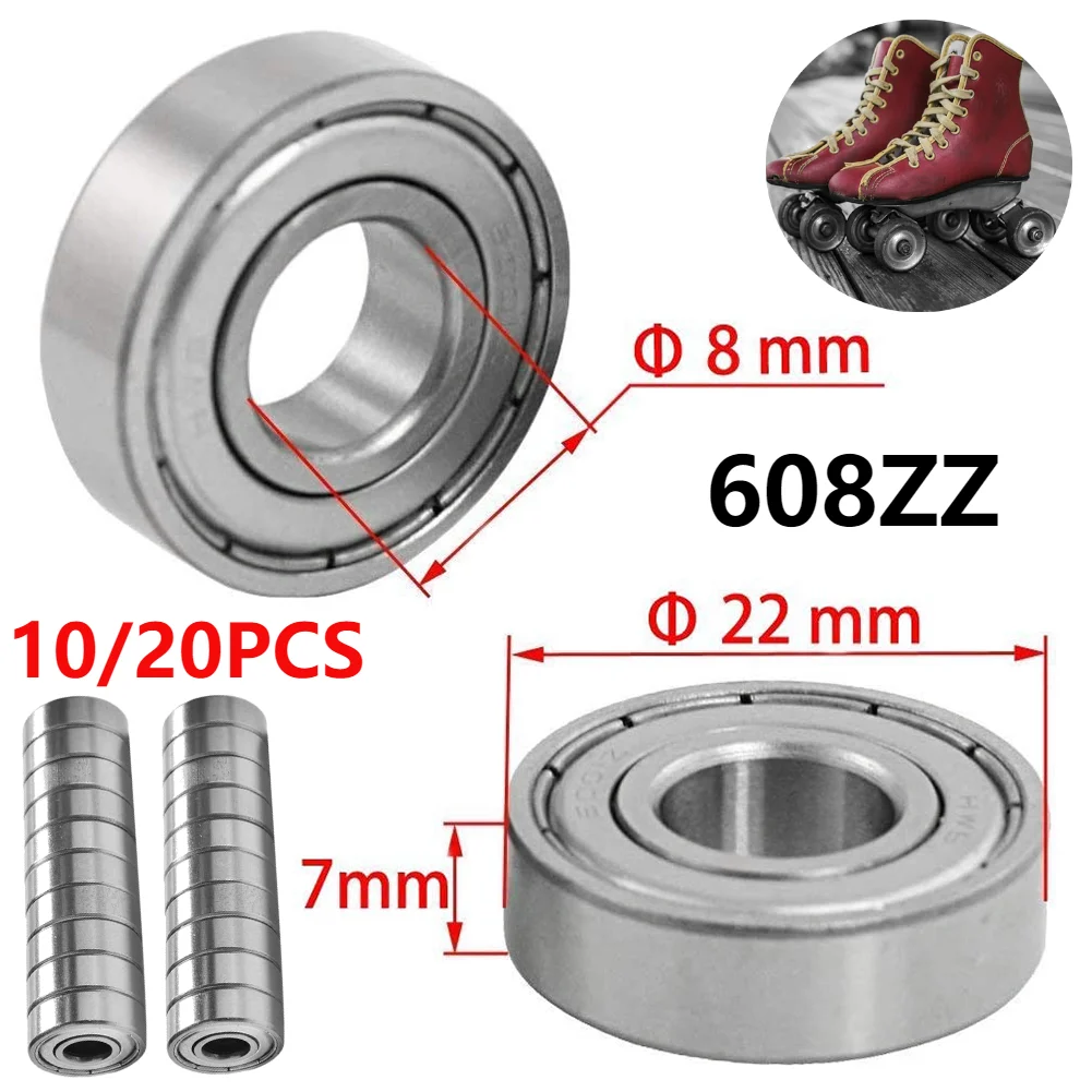 10Pcs 608ZZ Skateboard Ball Bearings Single Row Miniature Bearing 8x22x7mm Ball Bearings for Skateboards Inline Skates Scooters