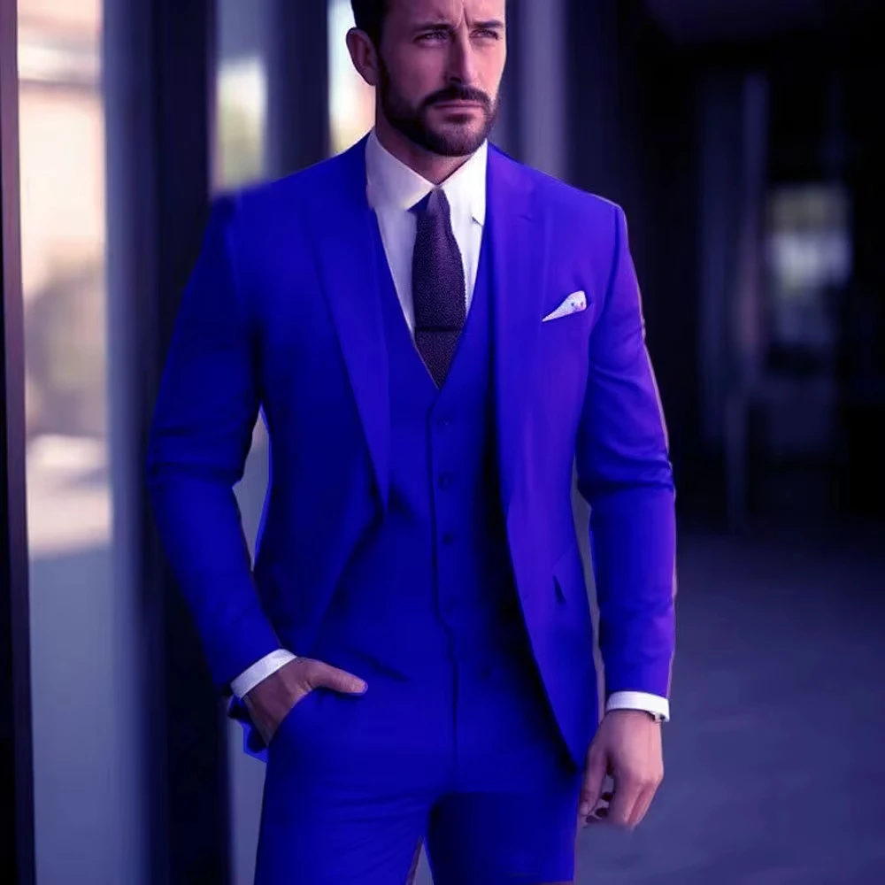 

Formal Single Button Shawl Collar Men Suit 3PCS Jacket Vest Outfits Casual Party Prom Wedding Set for Wedding Groom