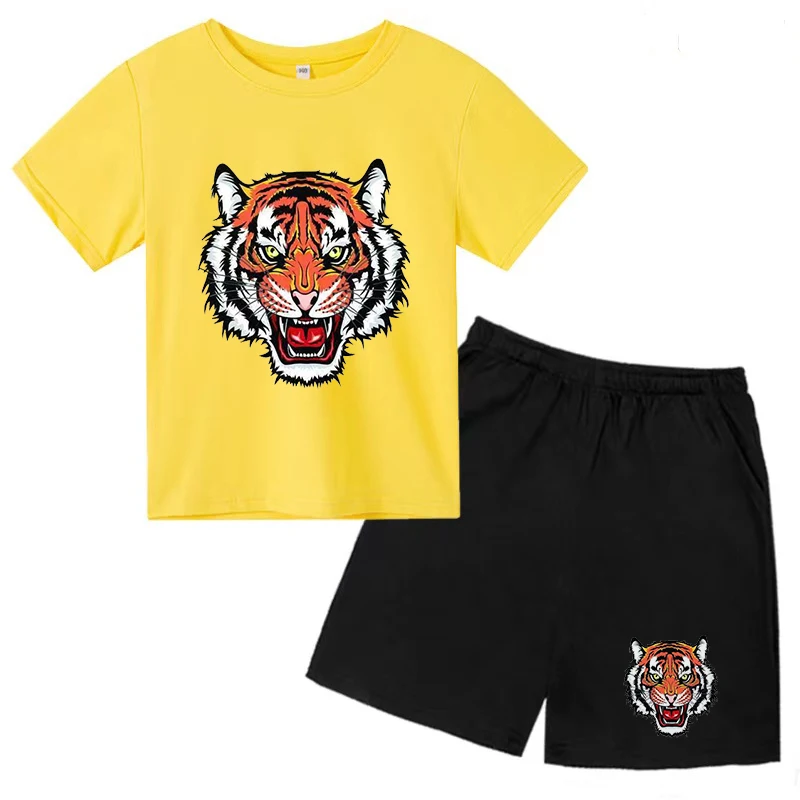 

Children's Tiger Animal Print T-shirt 3-12Y Baby/Girl Summer Gift Boys Sunshine Fashion Top+Shorts 2P Charming O-neck Sports Set