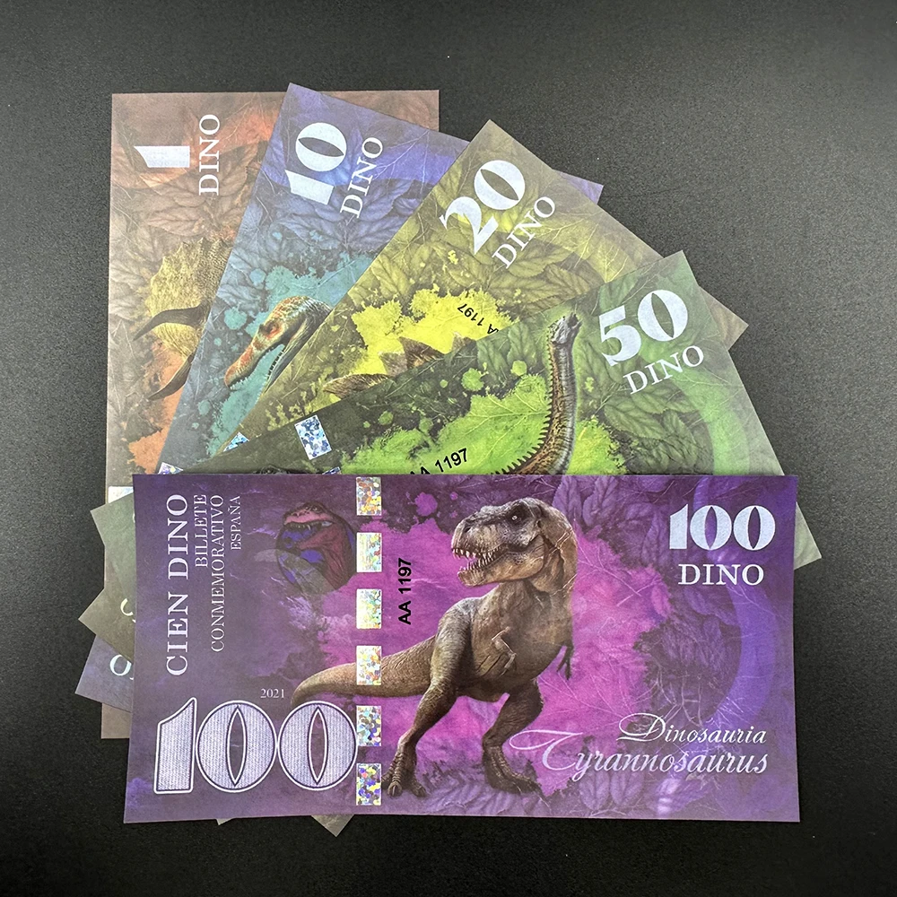 5PCS Dinosaur 1 10 20 50 100 Bills Banknote Tyrannosaurus Rex Commemorative Viewing Banknotes Collectibles