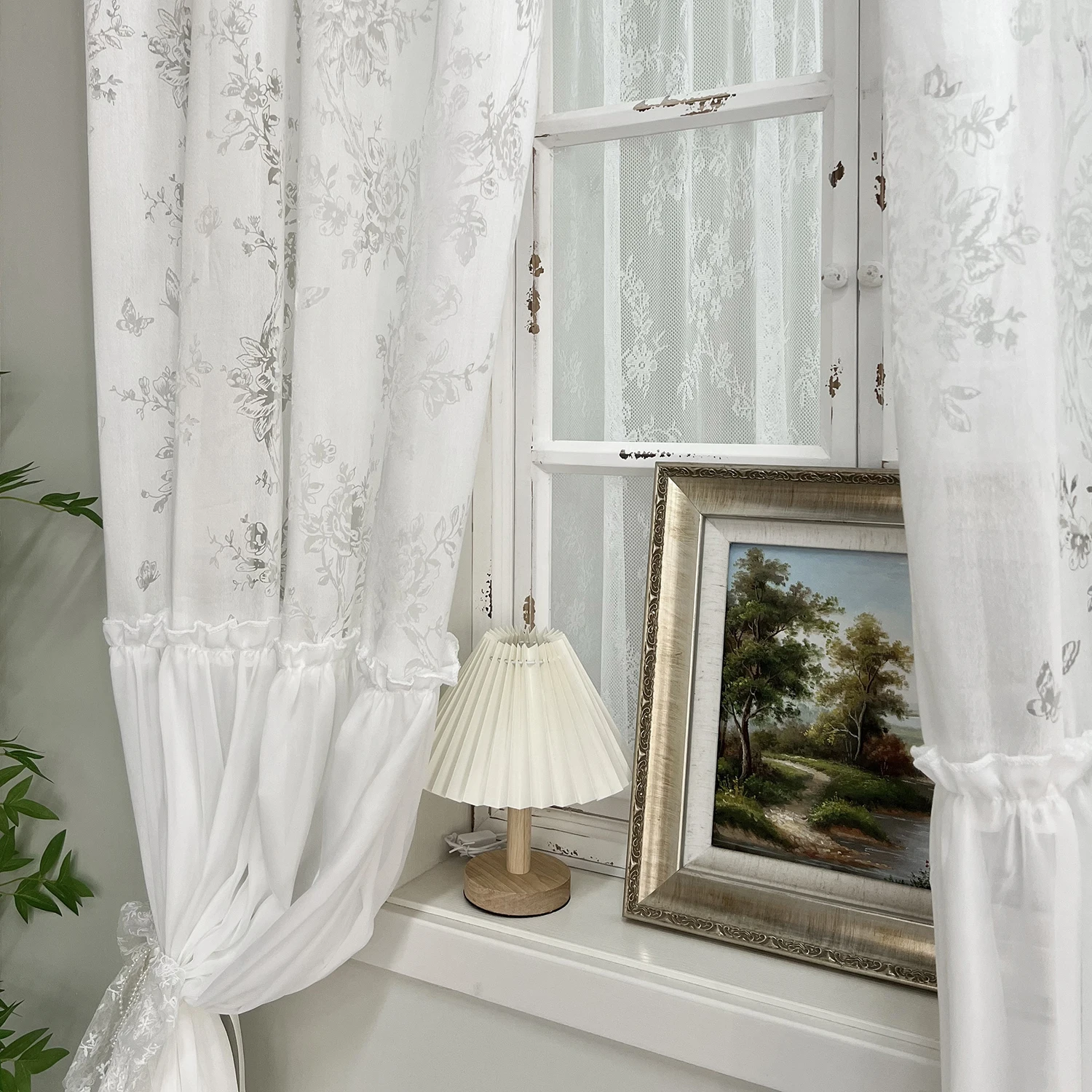 French Romantic Rose Butterfly Flower Tulle Curtains, Elegant Soft Semi Sheer Curtains for Living Room, Bedroom