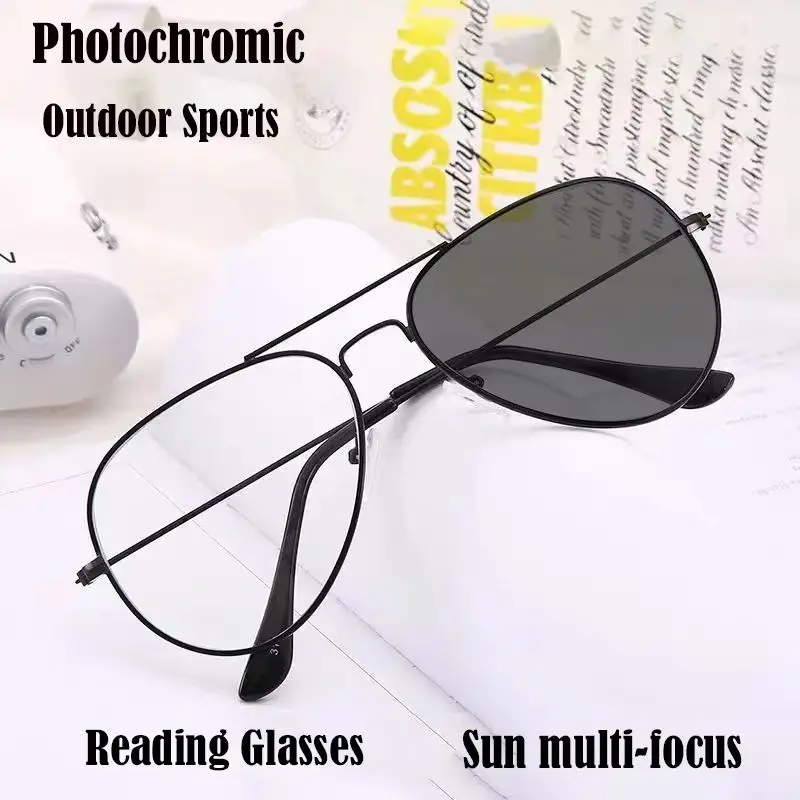 Lunettes de lecture multifocales photochromiques 2025 pour hommes, verres caméléon, lunettes à changement de couleur, lunettes de conduite avec dioptries