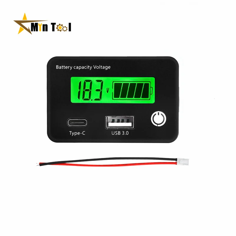 DC8-30V USB Type-C Lead Acid Lithium Battery Charge Capacity Indicator Car Motorcycle Digital Voltmeter Tester Meter Tool