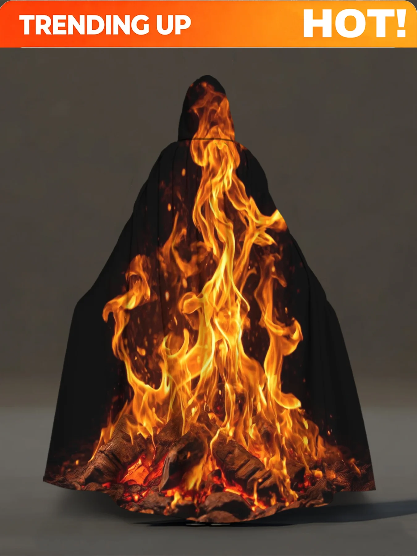 Customization 1pc Fiery Flames On Coals Hooded Robe - Full-Body Flame Print Costume Cloak Suitable For Cosplay, Themed Parties,