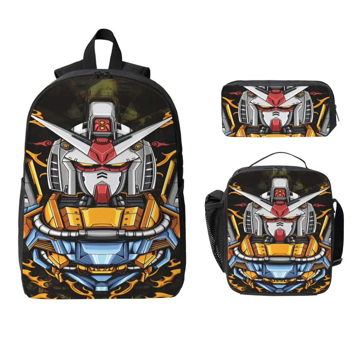 3Pcs Mobile Suit Gundams merch Backpack Set for Girls Boys Pencil Boxes Bookbag Sets with Lunch Box For School Students Knapsack