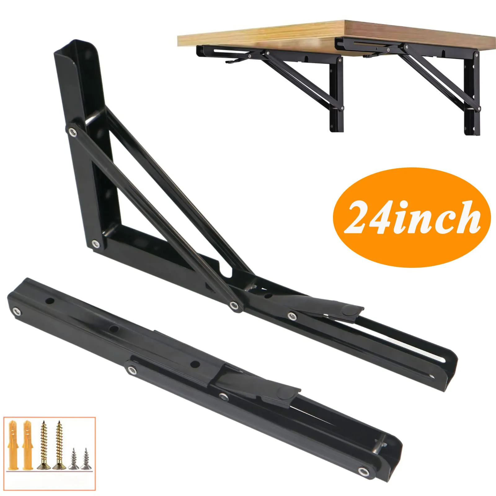 Adjustable Folding Shelf Brackets 24inch DIY Wall Mounted Collapsible Triangle Shelf Bracket Space Saving for Table Work Bench