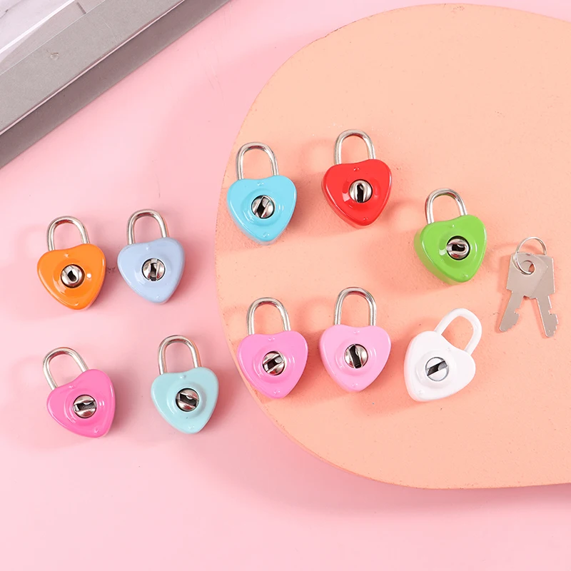 1Set Mini Heart Shape Padlock Luggage Hardware Locks With Key Lock For Travel Wedding Jewelry Box Diary Book Suitcase