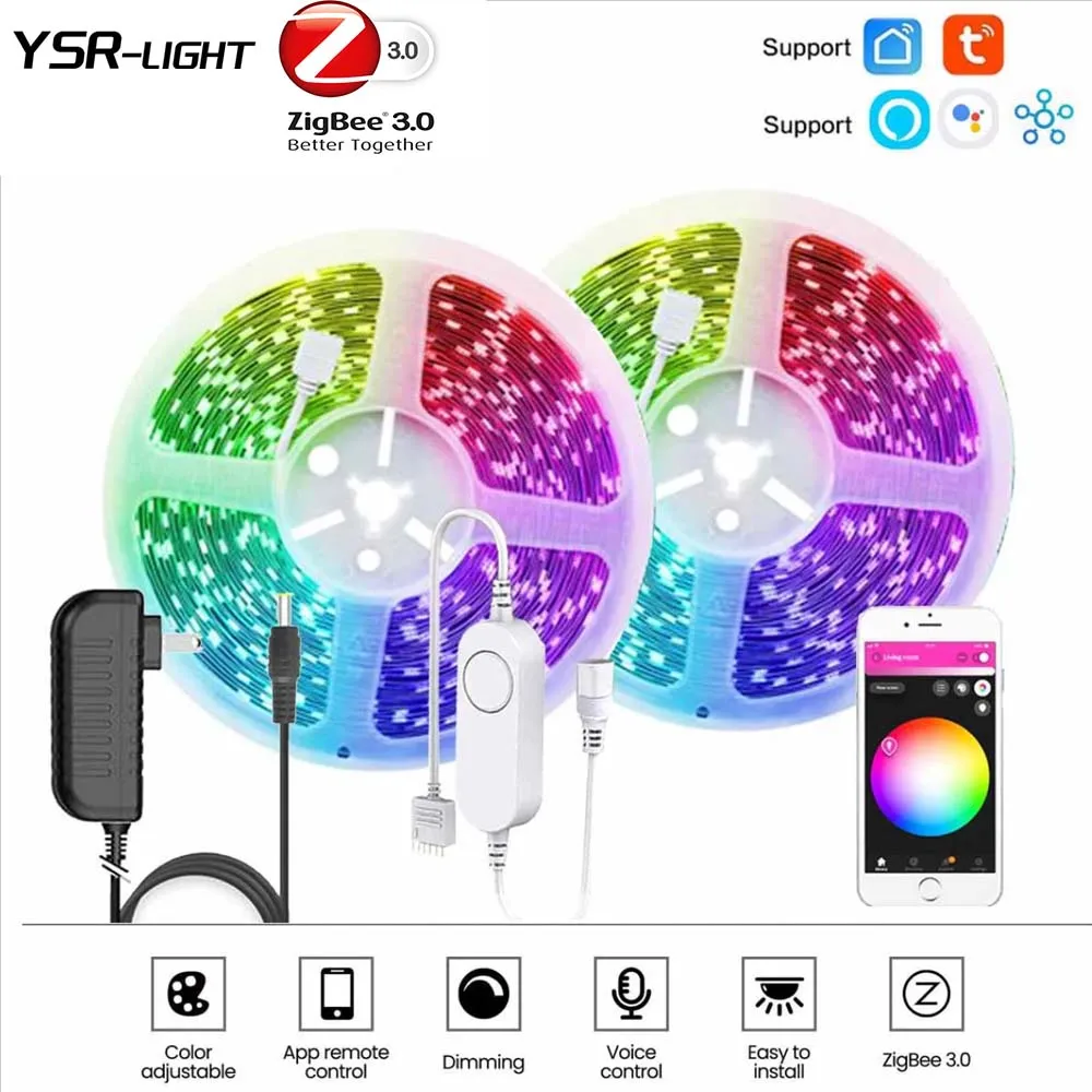 DC12V Zigbee Smart LED Strip RGB LED Strips Light Wireless Remote Control Support Tuya Smartthings Zigbee2mqtt Echo Google Home