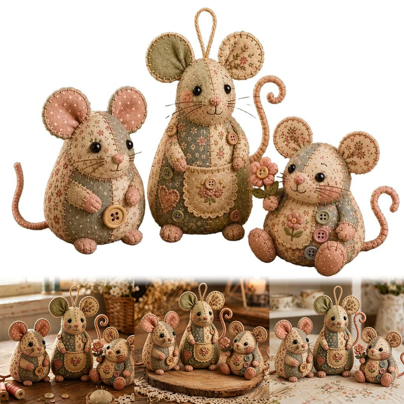 3Pcs Patchwork Mouse DIY Kit Handmade Sewing Craft Kit DIY Patchwork Animal Kit for Hobby Sewing Quilting Art Crafting Gift