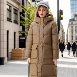 2024 Winter Women's Parkas Tops Female Hooded High Collar Thicken Warm Cotton Jackets Women's Pure Color Long Jacket For Women