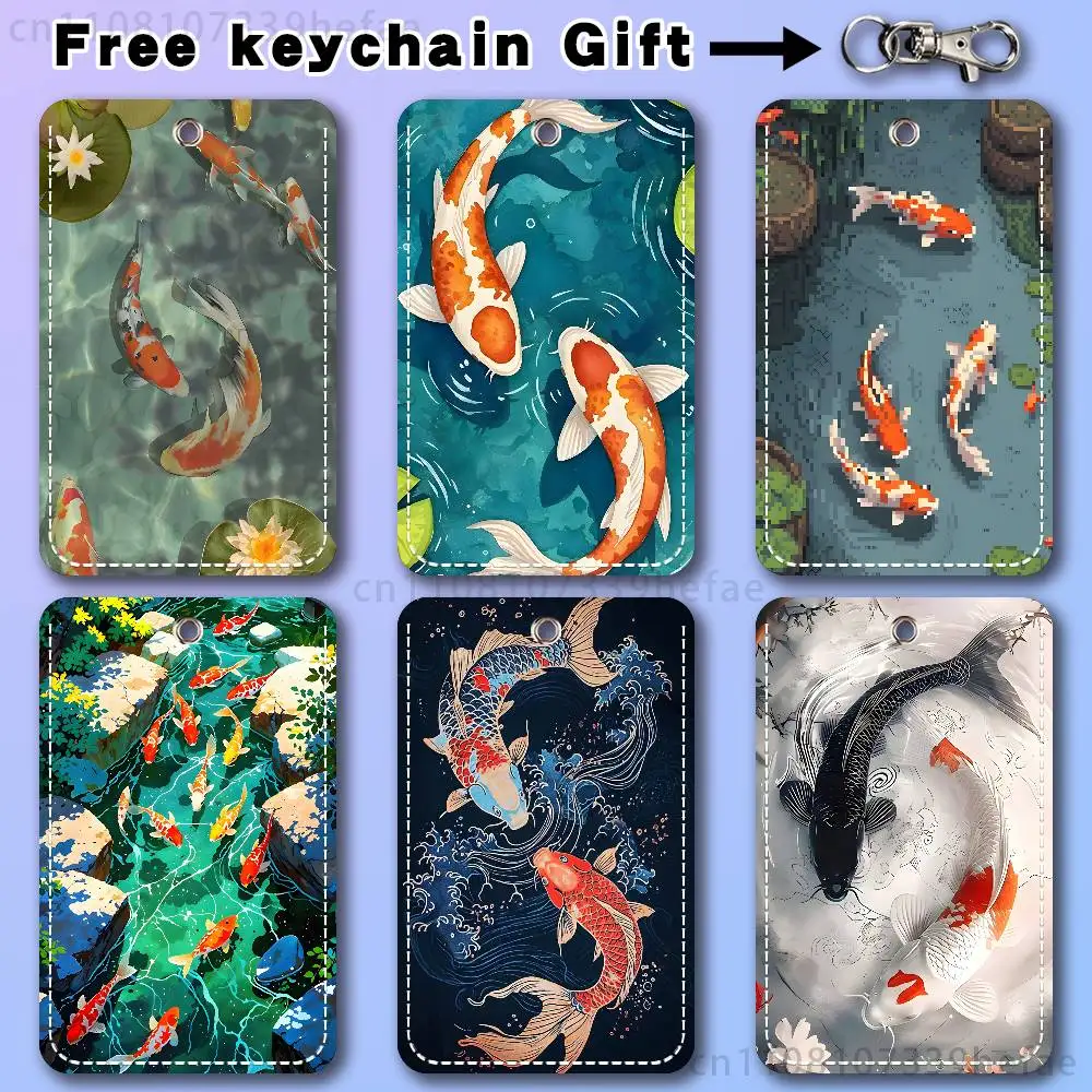Koi Carp Painting Art Holder For Bank Business Work Card Holder Student Card Case Bus Card Keychain