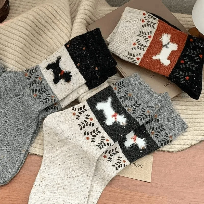 5 Paar warme Herbst-Winter-Socken mit niedlichem Welpen-Design für Damen, Thermosocken, günstige dicke Socken für Mädchen im Großhandel