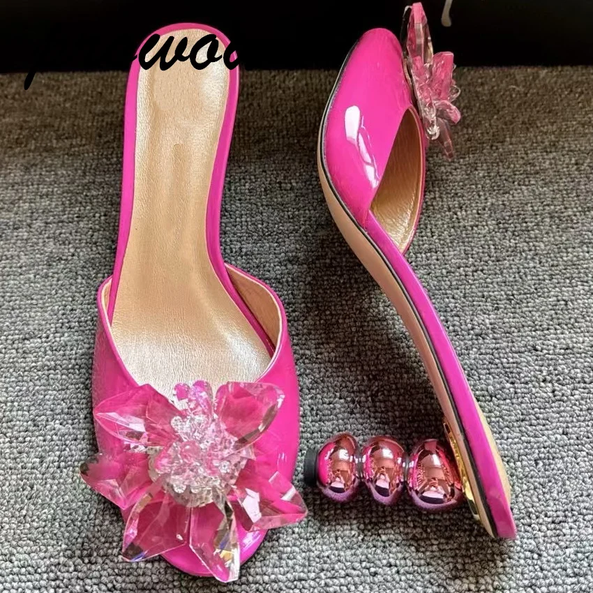 

Розовые модные тапочки, осенние сандалии на высоком каблуке с кристально прозрачным цветочным принтом, женская обувь Zapatos Mujer