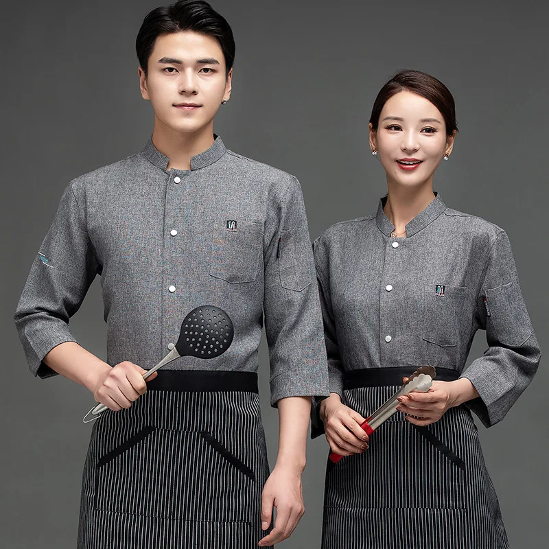 Men's Chinese seven-quarter-sleeved chef's uniform, spring and summer restaurant hotel kitchen overalls