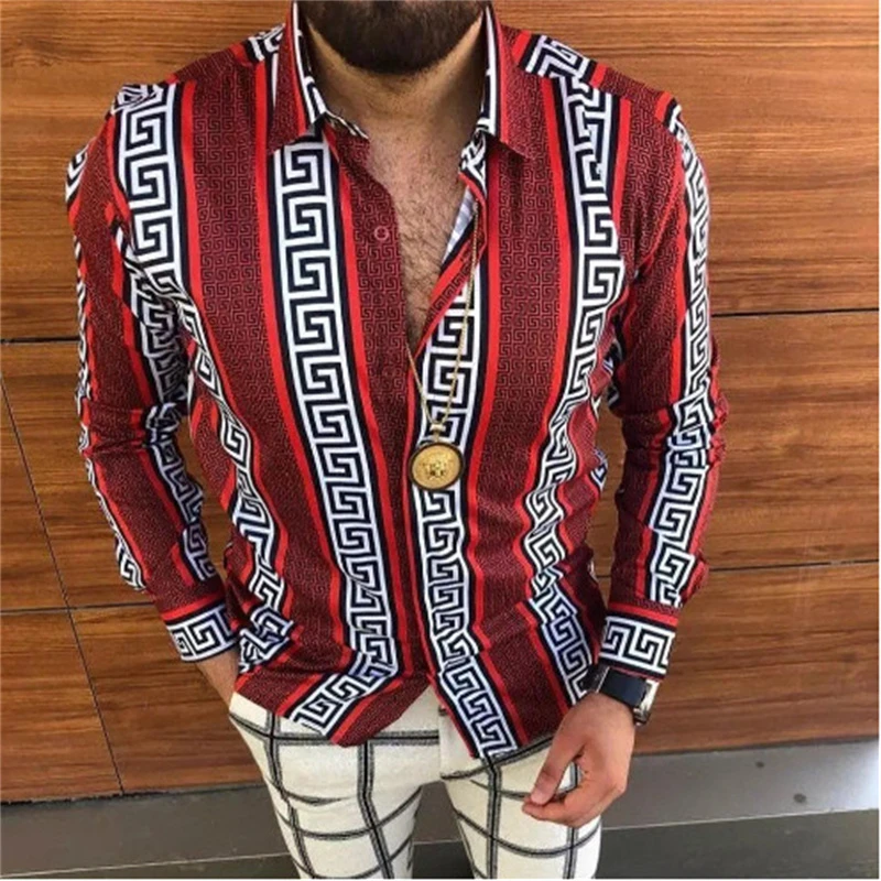 Men\'s shirt pattern shirt printed shirt outdoor street long sleeved clothing oversized fashion street clothing designer