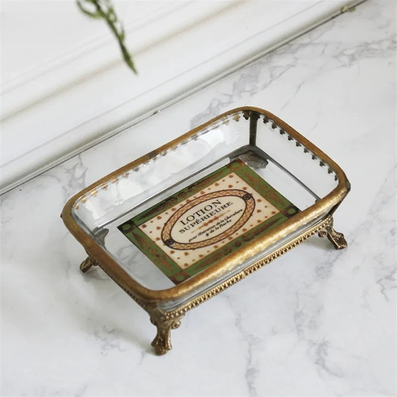 Old effect retro style Nordic imported glass with brass creative exquisite knotted soap box jewelry box bathroom storage