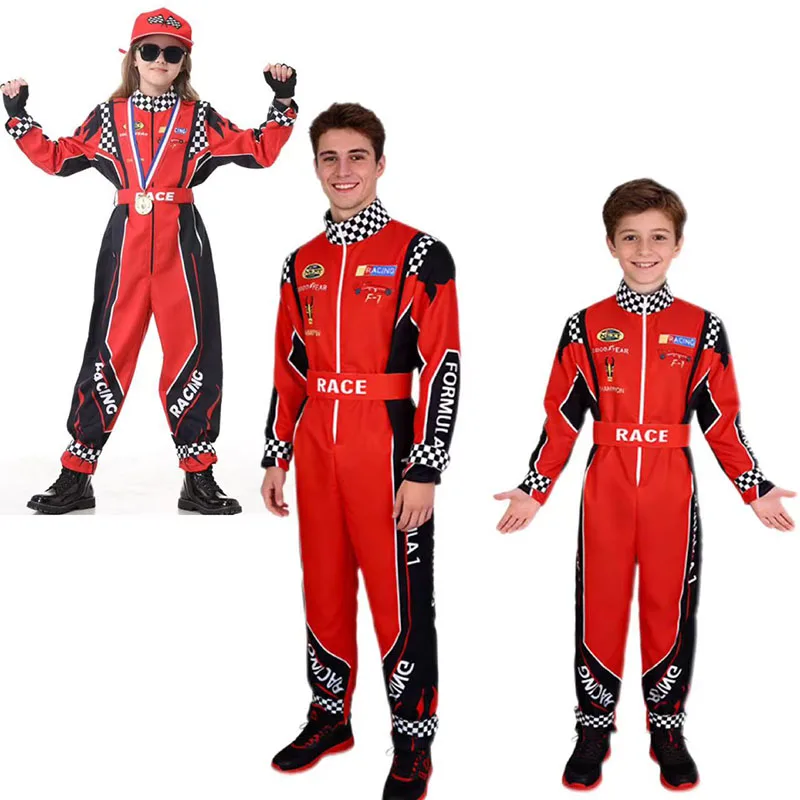 

2026 New Arrival Boy Race Car Driver Halloween Fancy Dress Up Outfit Kid Adult Red Racer Jumpsuit Costume Karting Jersey Suit