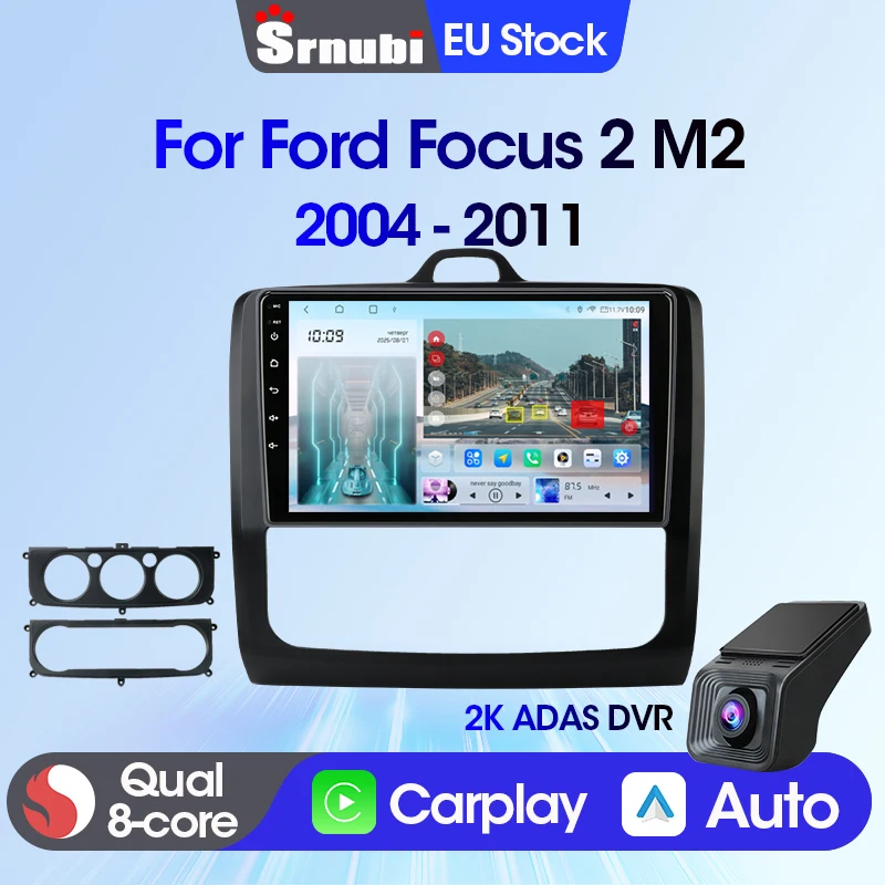 Srnubi 2din Radio de coche de 8 núcleos para Ford Focus 2 Mk2 2004-2011 CarPlay Android Auto reproductor Multimedia espejo Autoradio marco negro 1
