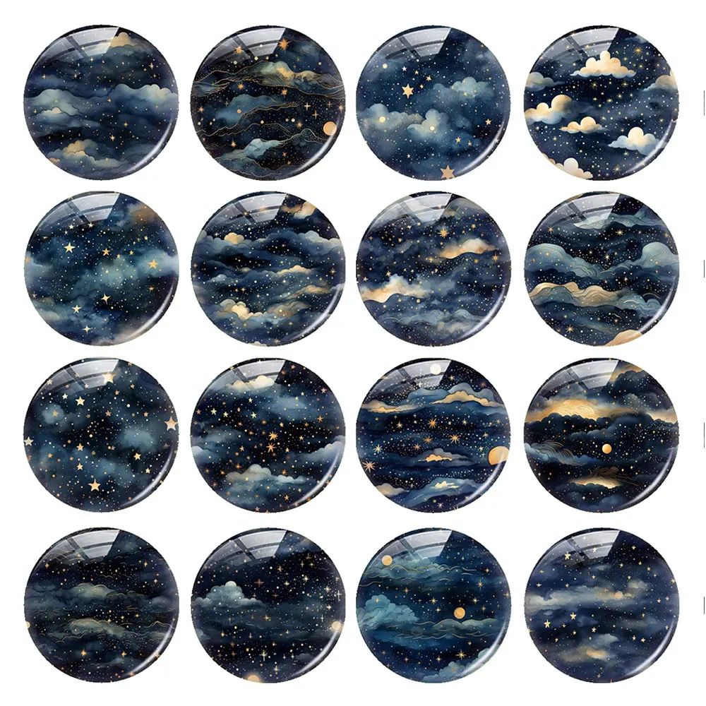 Random Mixed Round/Oval/Square Starry Sky Cloud Night Moon Photo Glass Cabochon Flatback Demo Cameo For Diy Jewelry Making