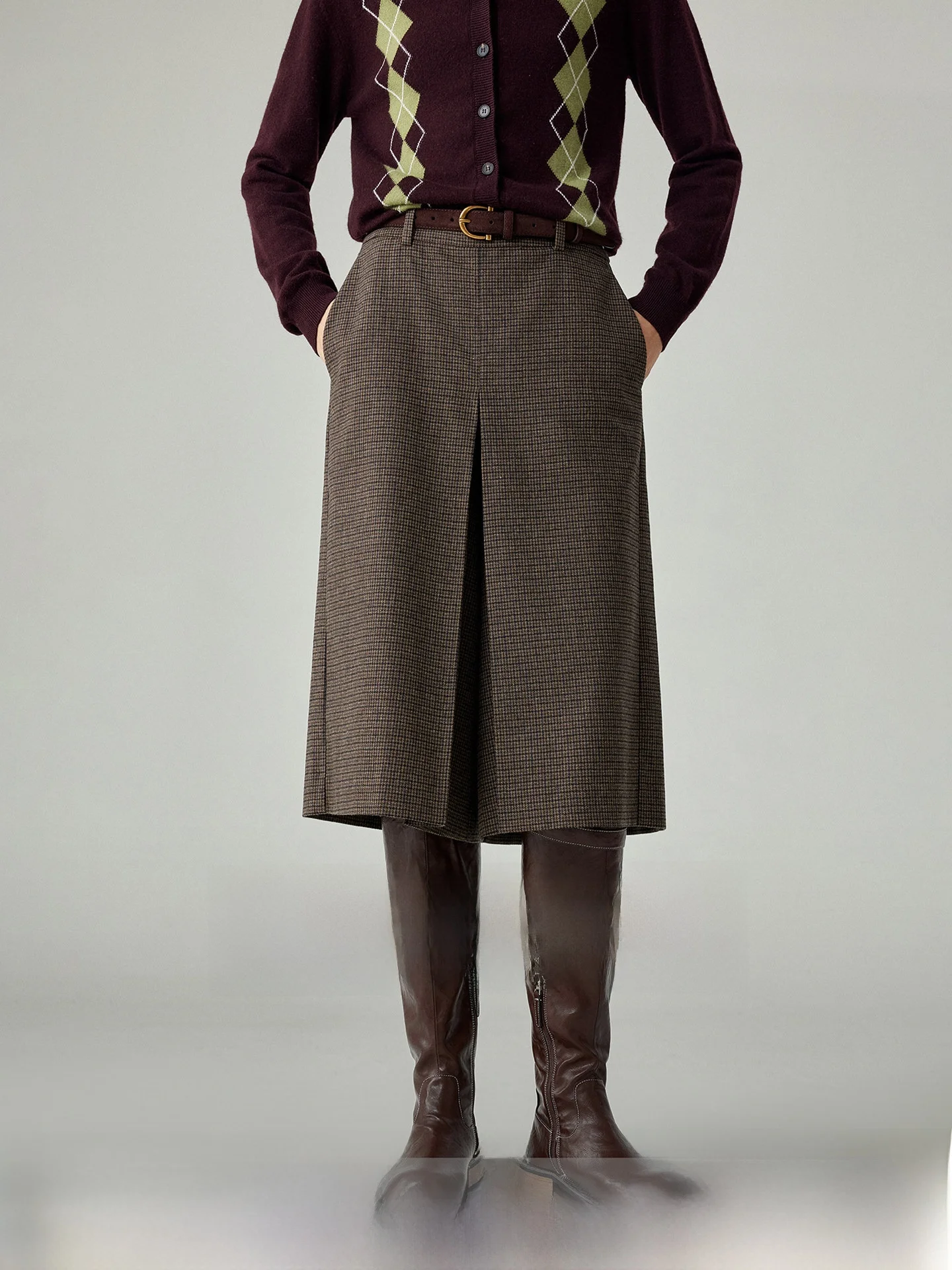 

Женские зимние шерстяные теплые брюки-аккордеон Aoka Home в винтажном стиле, свободного кроя, с высокой талией, в клетку, повседневные, длиной 7/8