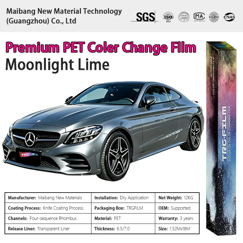 TRG High Quality Vehicle Color Change Film: Moonlight Lime (Bright PET Vinyl Film - Original Automotive Paint Series)