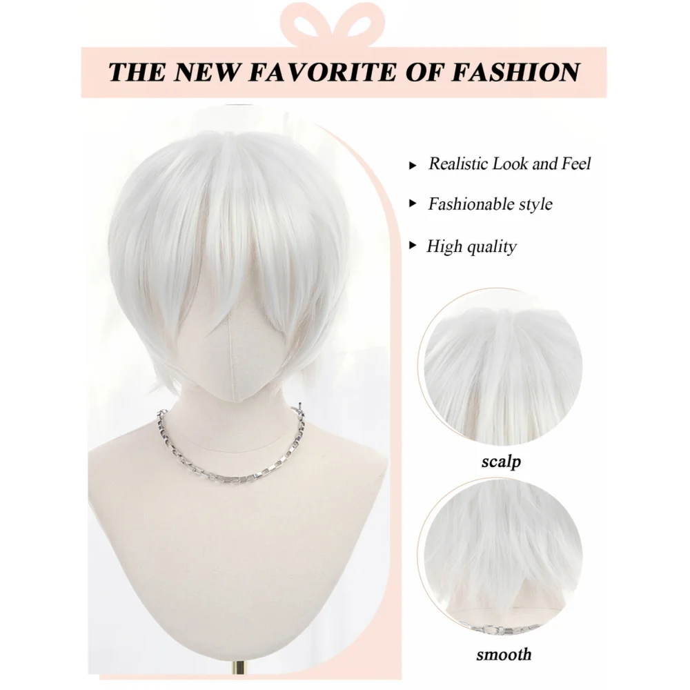 Easihair Short Silver White Synthetic Wig Pixie Cut Heat Resistant Fiber Layered Bangs Cosplay Costume Party Daily for Women