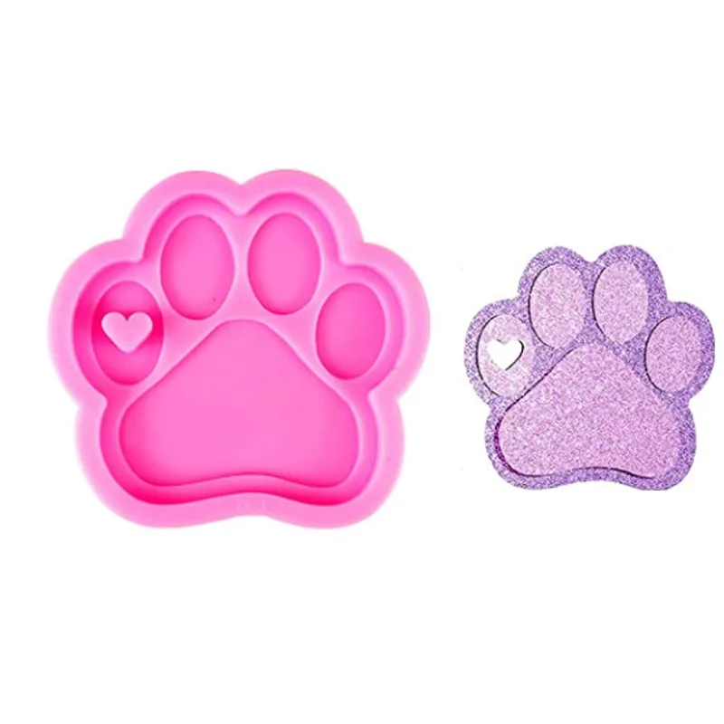 Große Hundepfotenabdruck-Herzform Silikonharzformen mit 10 Schlüsselringen - Perfekt für DIY Hundemarken-Herstellung, Epoxidharz-Basteln