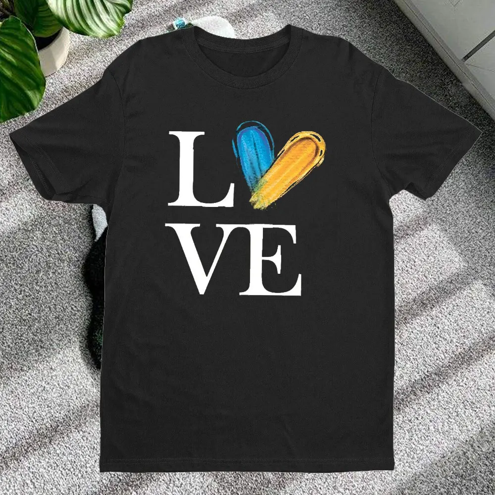 I Love Ukraine Heart T Shirt Men Cotton Short Sleeve Ukrainian Flag Peace Cotton Tshirt Casual Top Woman Printed Tee Clothing