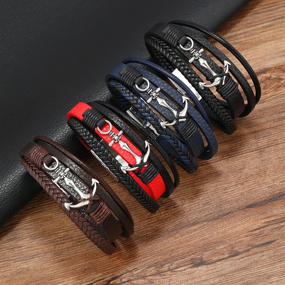 

men bracelet anchor Anchor bracelet Lady Multilayer Bracelet Men Black Leather Bracelet Women Wrap Pulseira