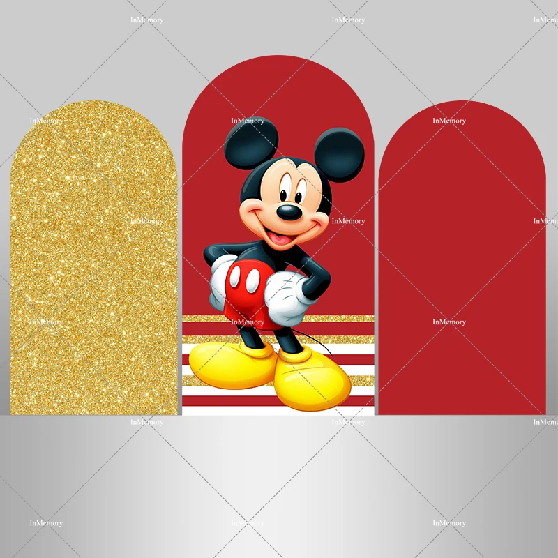 Mickey Mouse Arch Backdrop Chiara Wall Party Decoration Gold Glitter Red Boys Baby Shower 1st Birthday Arched Backgrounds