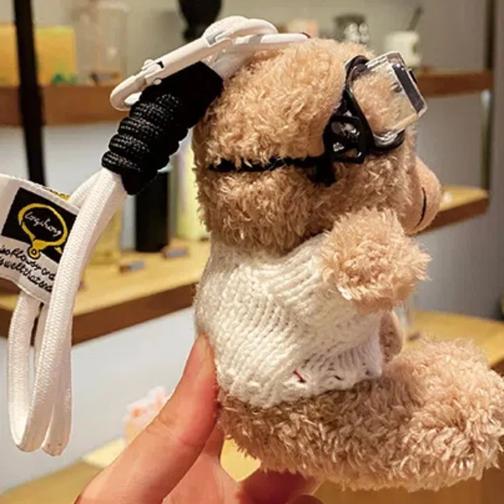 クリエイティブゴーグルパイロットクマキーホルダーベルぶら下げロープぬいぐるみクマキーリング漫画人形服ぬいぐるみペンダントバックパック