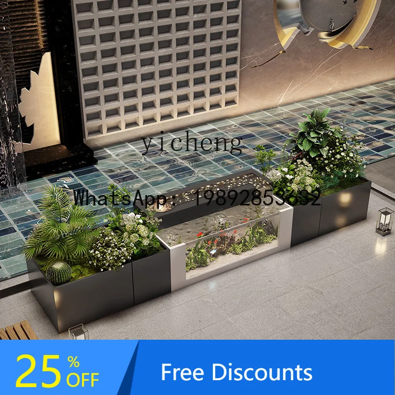 

BB stainless steel fish pond metal glass villa rooftop courtyard outdoor indoor running water flower box fish tank combination