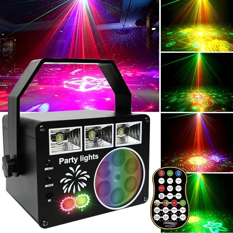 Светодиодное лазерное проекционное освещение сцены RGBW DJ Disco MIni Party Lights с дистанционным управлением для вечеринки, свадьбы, бара, клуба, рождественского света