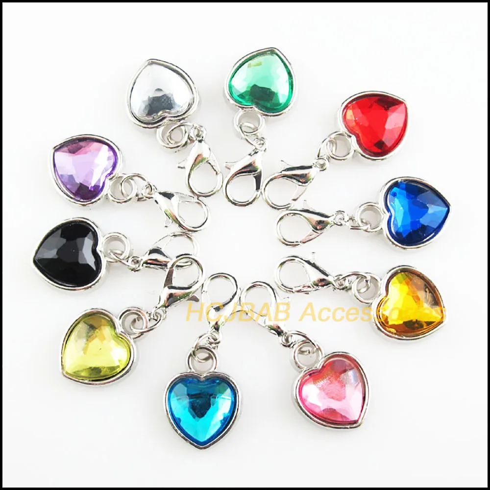20 szt. Matowe posrebrzane Retro mieszane akrylowe serce z zapięciami z pazurem homara Charms 12,5x16,5mm