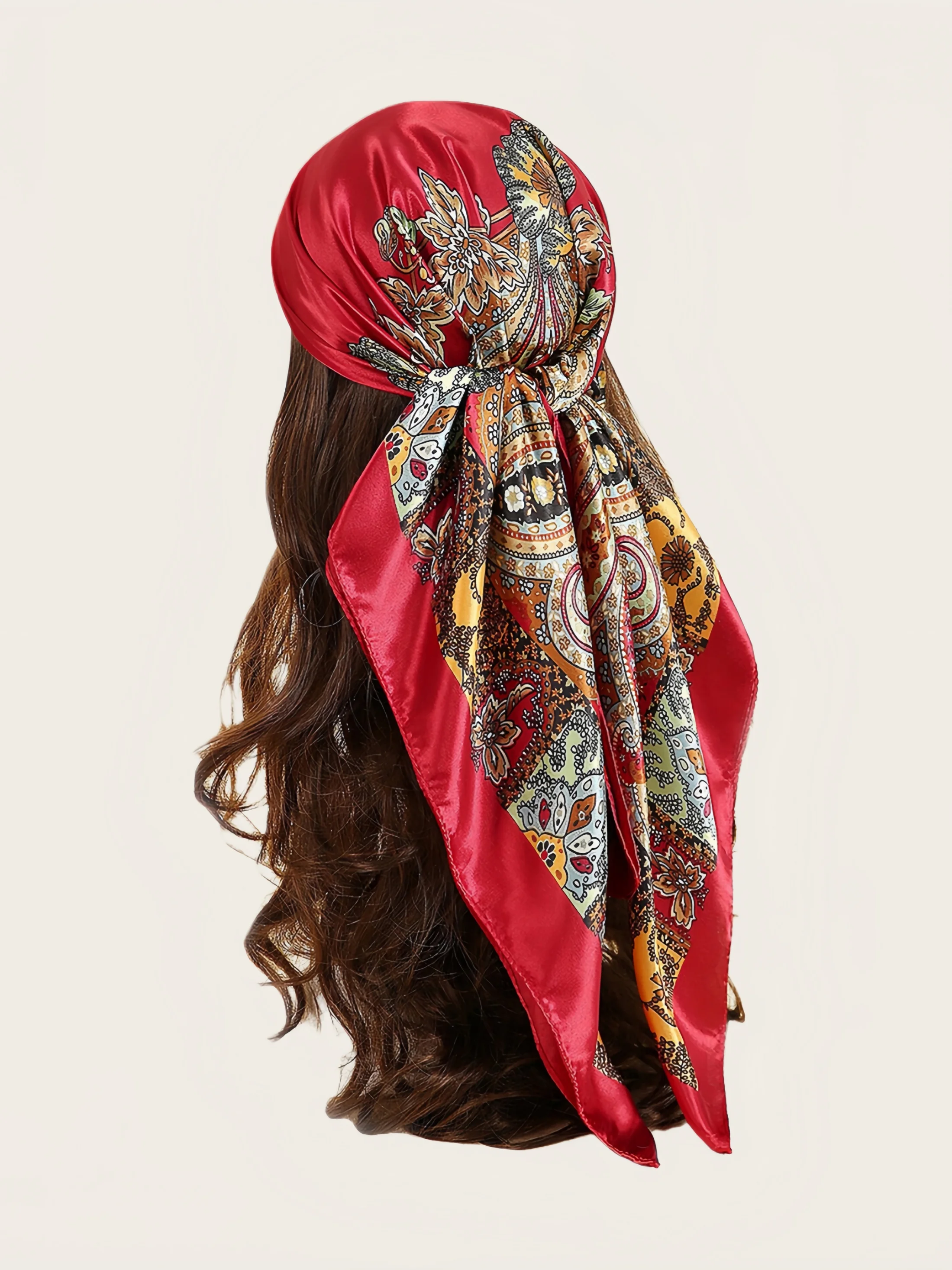 Womens Printed Imitation Silk Hair Scarf Wrap