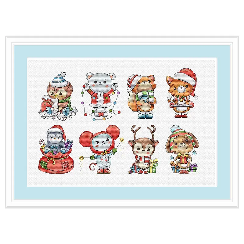 Fishxx Cross Stitch Kit D1073 Christmas Animals Diy Precision Print Embroidery