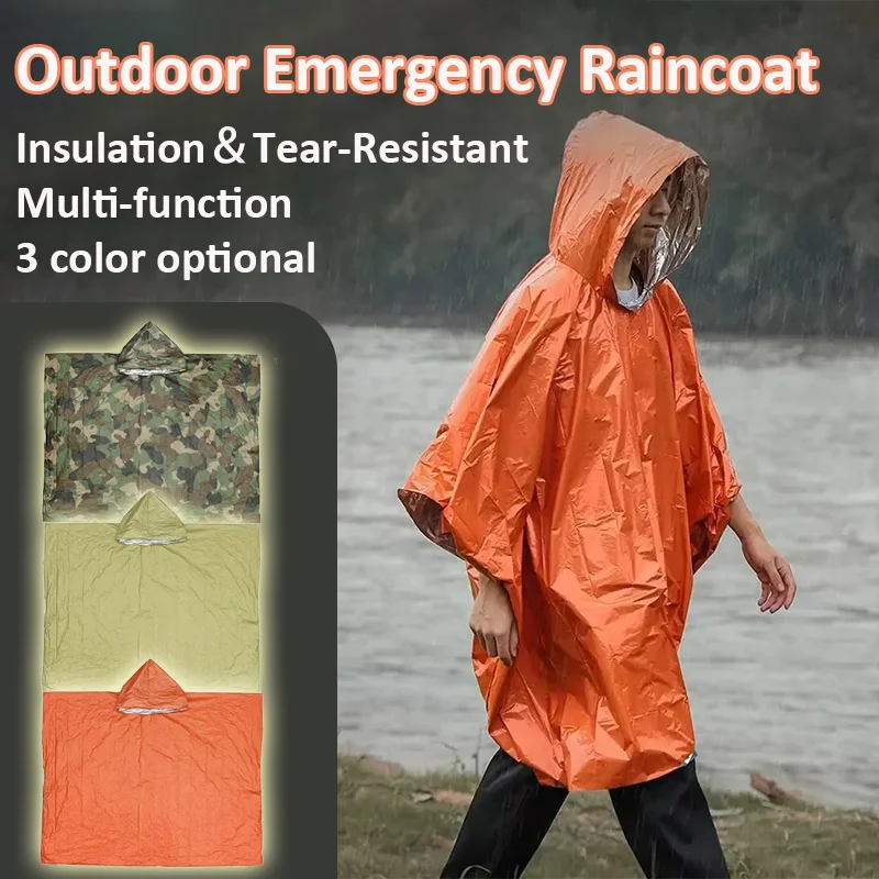 

Emergency Raincoat Poncho Hooded Sleeve Waterproof Rainwear Rain Cover Cold Insulation Rainwear Outdoor Hiking Camping Equipment