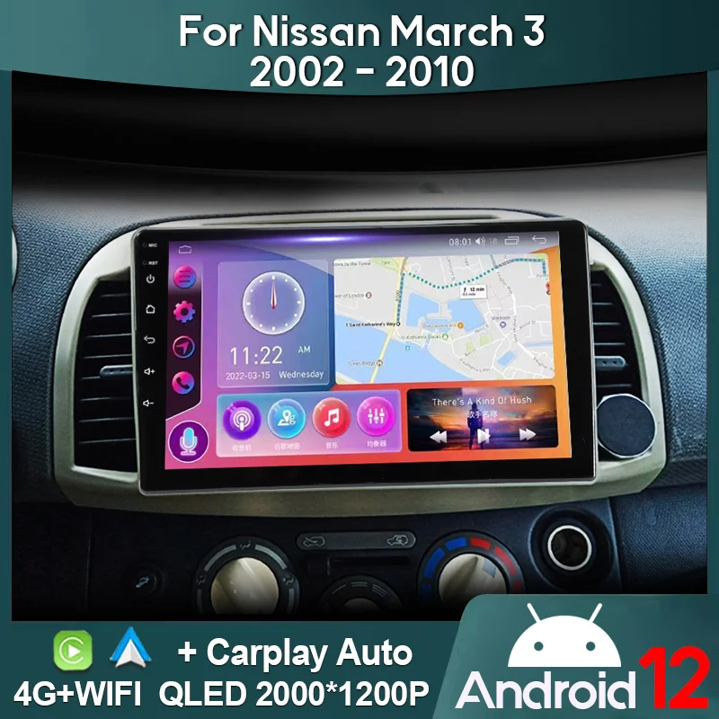 

MAMSM Car Radio For Nissan March 3 K12 2002 - 2010 Android 12 Multimedia Video Player GPS 4G Carplay Autoradio 2K QLED Head Unit