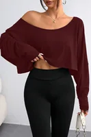 Spring Women's Loose Collar Base Fashion Crop T-Shirt Long Sleeve Casual Comfortable Line