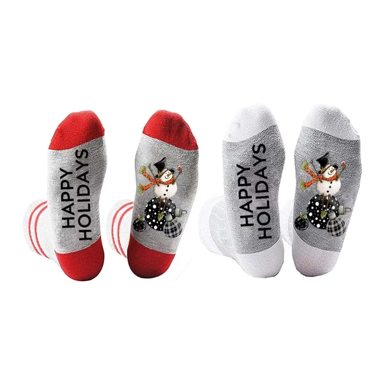 Women Men Christmas Socks Funny Holiday Snowman Colorful Pattern Cotton Hosiery