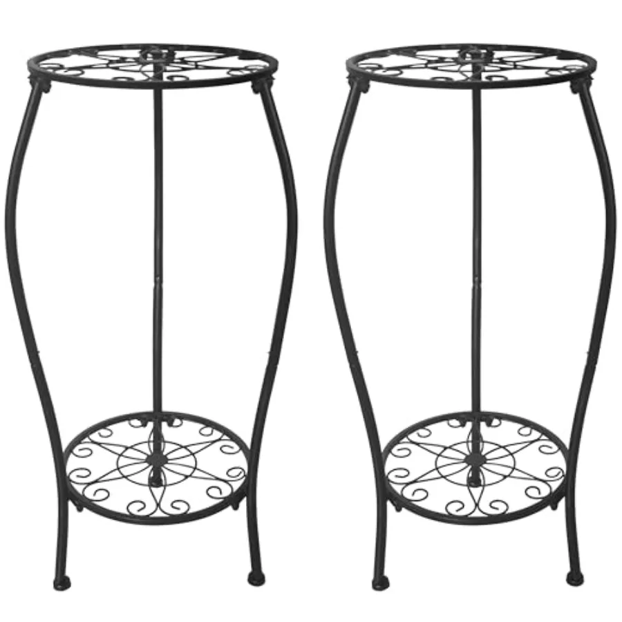 

Металлическая подставка для растений, 2-ярусная, для дома и улицы, высокая полка для цветочных горшков, нержавеющая, устойчивая, угловая подставка, 25,2 дюйма, для демонстрации нескольких растений