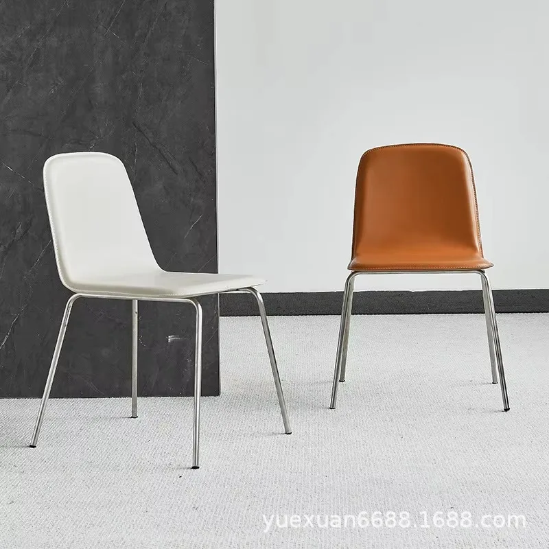 Saddle Leather Dining Chair Metal Frame Italian Minimalist Home Backrest Chair Modern Simple Restaurant Chair Industrial Style