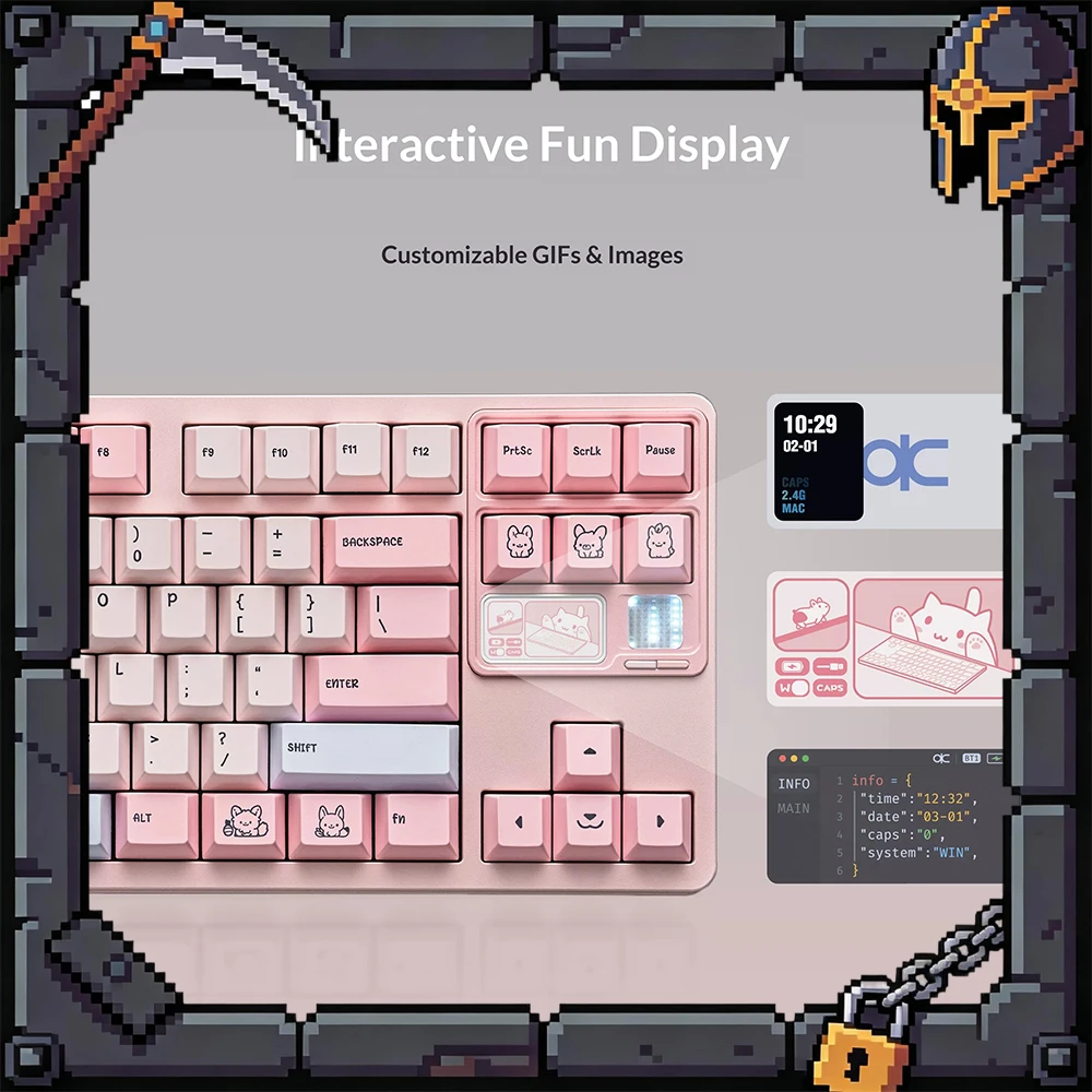 TickType QK65MK3 Gaming Keyboard Gasket Structure Multifunctional Interactive Color Screen Wireless Keyboard Adapting Bluetooth