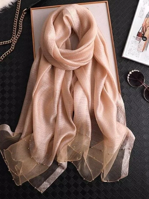 Jedwabny szal damski koreańskie wydanie klasyczny uniwersalny jedwab szal złoty szal z koralikami jedwabny szal dostępny wszystkie sezony