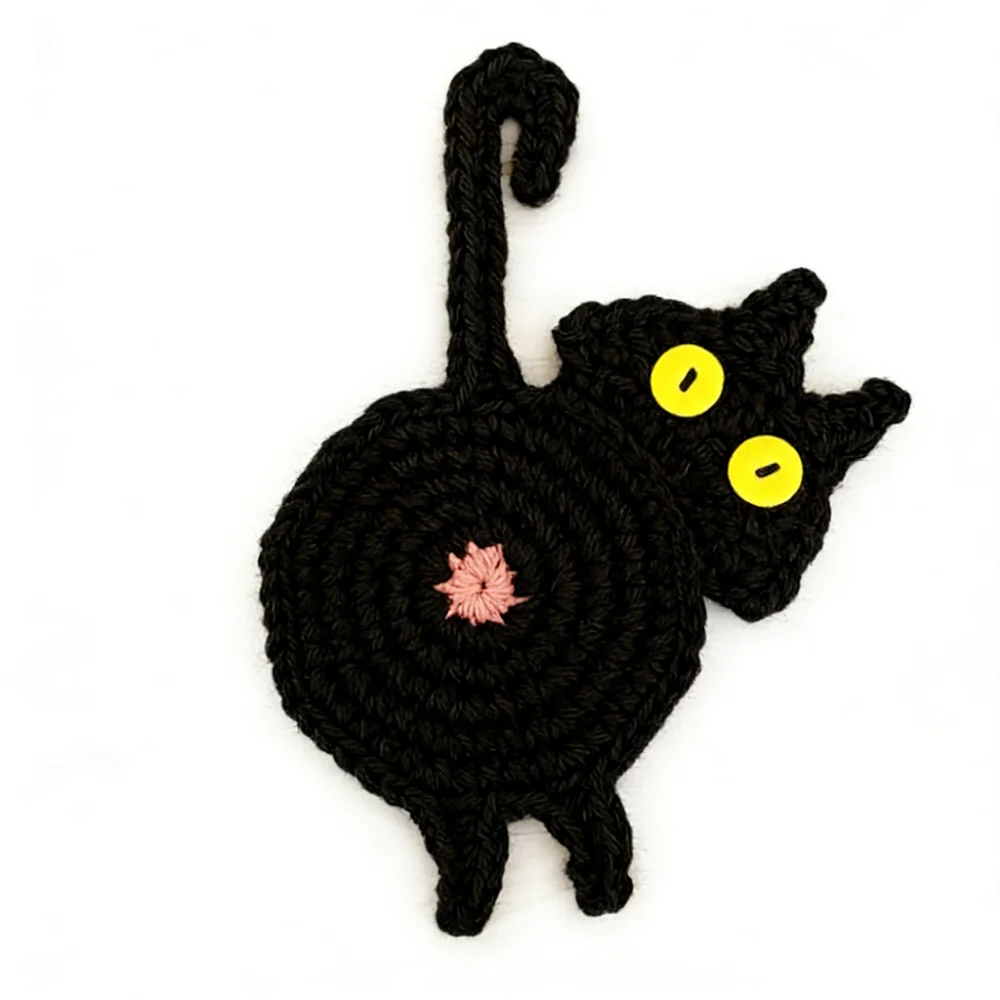 

Cute Cat Butt Coasters Knitted Non-Slip Crochet Drink Mat Heat-Resistant Easy To Clean Cute Cat Coasters Table Protection
